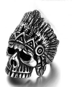 Gothic Native American Chief Skull Stainless Steel Ring | Heavy Metal Biker Band | Secure Checkout | Tracked Shipping | 7-Day Easy Returns - Image 4